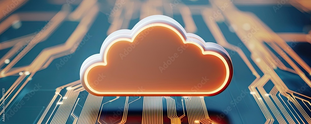 Poster cloud server intelligent innovation for managing systems concept. stylized cloud symbol on a digital