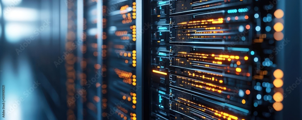 Aufkleber cloud server intelligent innovation for managing systems concept. high-tech server room with glowing