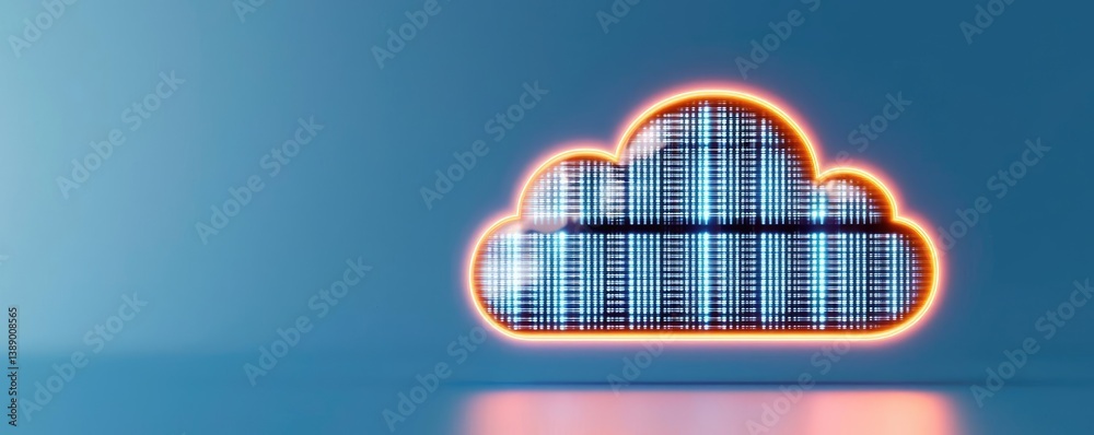 Poster clouds server intelligent glowing system driving globalization concept. stylized cloud icon with neo