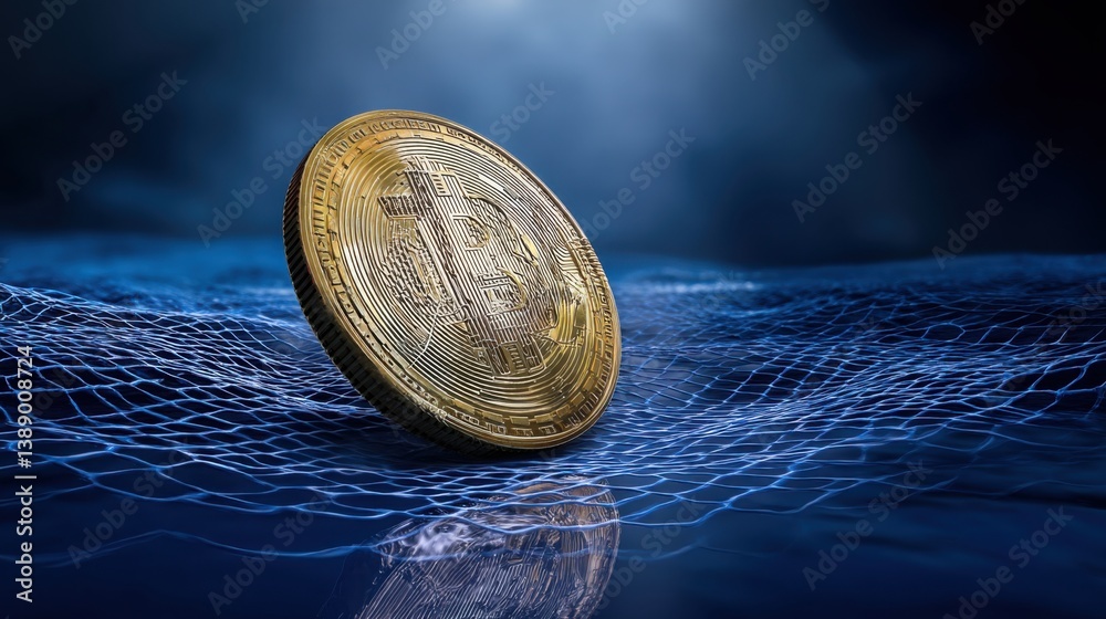 Aufkleber striking 3d representation of a crypto coin floating within a digital data network symbolizing moder