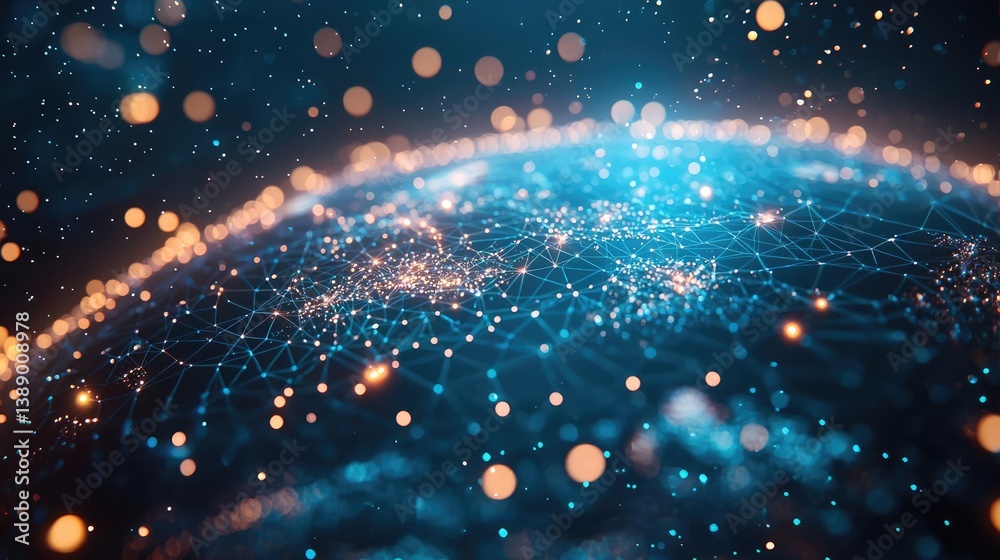 Poster Cloud server intelligent innovation driving global systems concept. Abstract digital globe with glowing connections and lights.