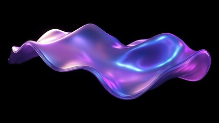 Obraz premium Abstract fluid holographic swirl of iridescent purple waves on a dark background, 3D rendered gradient design ideal for eye-catching posters, covers, and futuristic backgrounds.