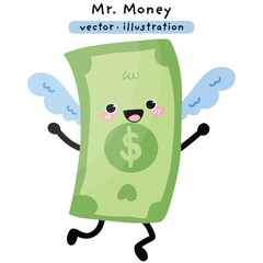 Dollar bill money finance cartoon character vector illustration
