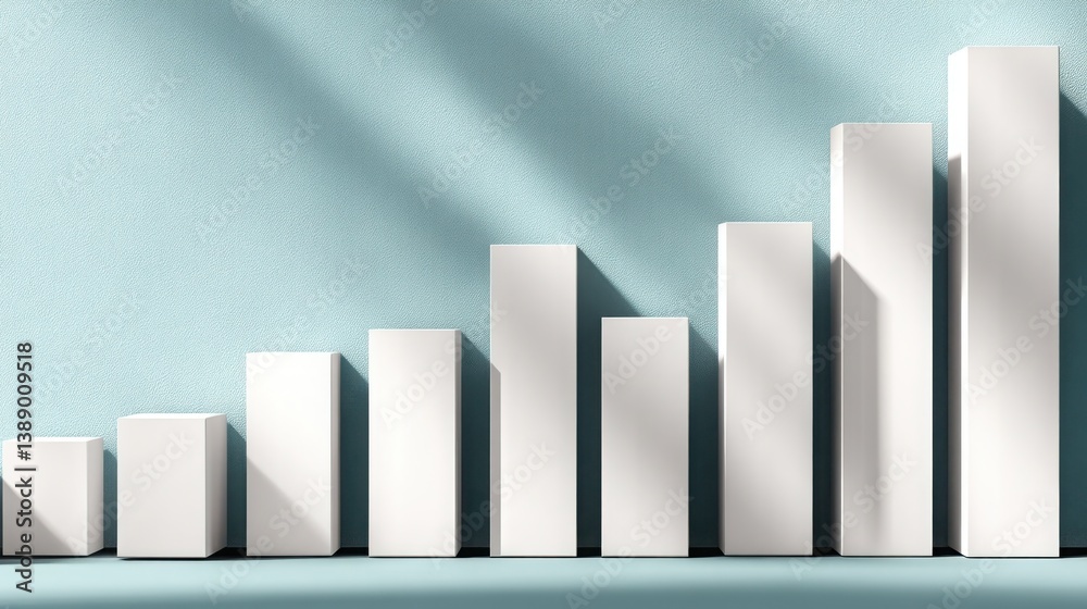 Poster informative bar chart with shadow effects on a wall illustrating data trends and performance metrics