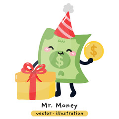 Dollar bill money finance cartoon character vector illustration