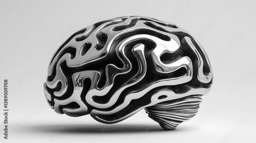 Poster black and white object representing a network brain icon illustrating intelligence and connectivity 