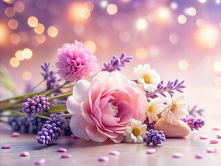 Obraz premium Soft pink background showcases a charming heart of spring flowers.
