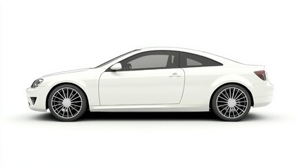 Sleek white coupe car isolated on a clean white background showcasing modern automotive design and elegant lines for stock photography