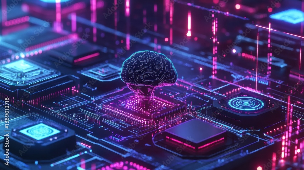 Poster Exploring the innovative collaboration of robots, microchips, and digital brains in futuristic artificial intelligence technology