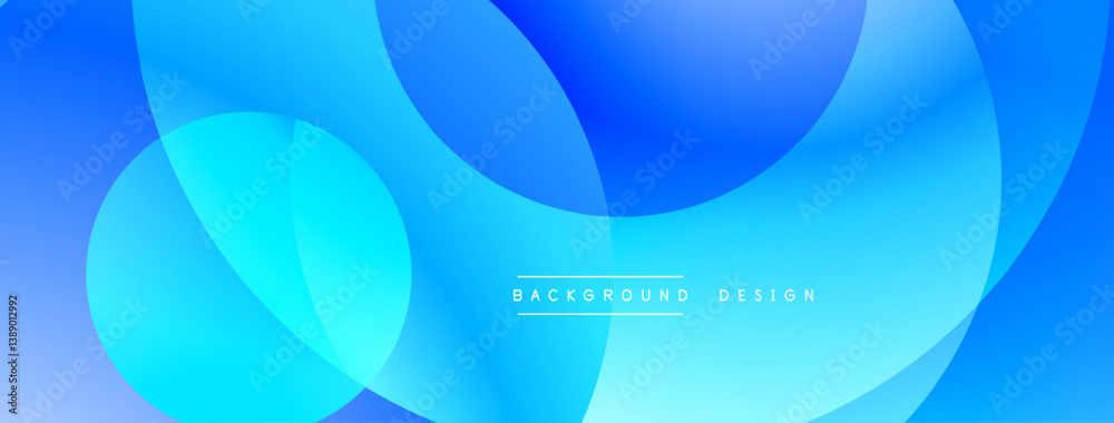 Poster Blue abstract shapes overlap. Smooth gradients create dynamic visual effect. Minimalist design with text BACKGROUND DESIGN. Modern aesthetic.