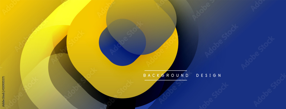 Aufkleber Abstract shapes overlap. Yellow, blue, black colors create dynamic composition. Modern design for backgrounds, presentations, branding. Smooth gradients add depth.