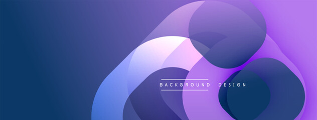 Abstract shapes overlap creating gradient effect. Purple, blue tones dominate design. Modern aesthetic suitable for backgrounds, presentations.