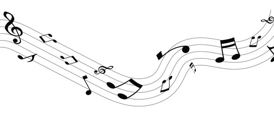 Vector musical melody with floating notes on staff lines. Elegant music score illustration for banners, posters, greeting cards, backgrounds, and creative projects in eps 10.