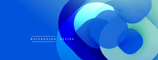 Blue abstract design. Overlapping circles create dynamic composition. Gradient shades add depth. Modern aesthetic, suitable for backgrounds.