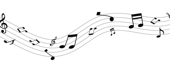 Vector musical melody with floating notes on staff lines. Elegant music score illustration for banners, posters, greeting cards, backgrounds, and creative projects in eps 10.