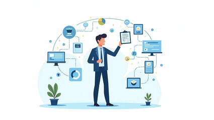 Innovative AI Knowledge Management Systems: Enhance Enterprise Efficiency with Smart Data Organization & Intelligent Information Retrieval - Cute Flat Vector Illustration