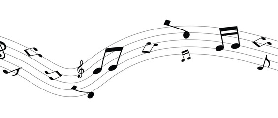 Vector musical melody with floating notes on staff lines. Elegant music score illustration for banners, posters, greeting cards, backgrounds, and creative projects in eps 10.