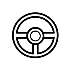 High-detail steering wheel icon in black and white with circular grip and inner control structure