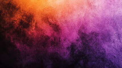 Fototapeta premium Vibrant grainy gradient background featuring a glowing purple, pink, orange, and black color wave, ideal for dark designs, banners, and posters with a gritty texture.