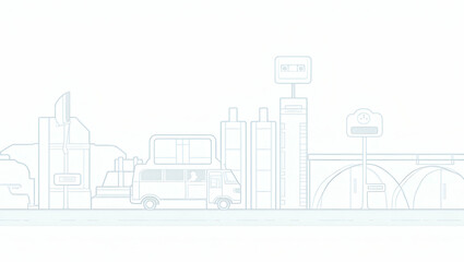 Obraz premium Explore our modern wallpaper design showcasing cashless public transport with sleek icons for digital ticketing and smart mobility, perfect for branding.