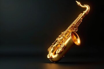 Gleaming gold saxophone, graceful curves, smooth lines, detail, design