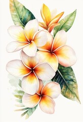 Fototapeta premium A Beautiful Watercolor Painting of Lush Tropical Flowers and Leaves