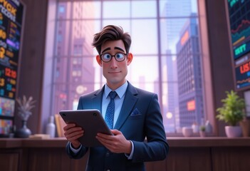 Fototapeta premium Business professional holding a tablet in a modern office environment