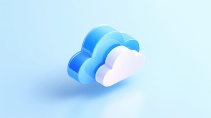A blue and white cloud representing cloud sync icon in isometric style for efficient data management solutions