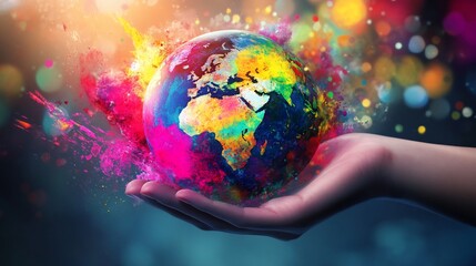 Vibrant World in Hand: A Symbol of Global Unity and Colorful Diversity
