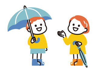 simple illustration of kids and rainy season