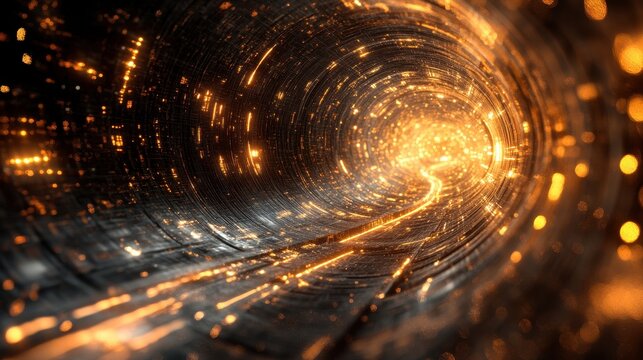 Futuristic glowing tunnel with vibrant sparks and illumination