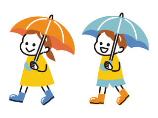 simple illustration of kids and rainy season
