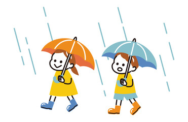 simple illustration of kids and rainy season