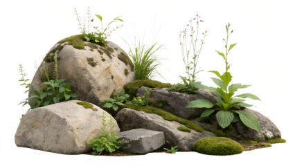 different type of rocks with foliage