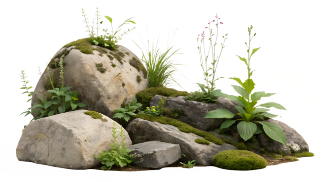 different type of rocks with foliage