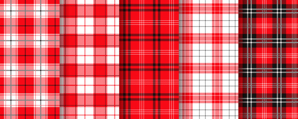 Plaid seamless pattern. Tablecloth red background. Tartan gingham texture. Checkered kitchen print. Check retro backdrop. Vichy fabric cloth. Lumberjack wallpaper. Vector illustration. Flannel textile