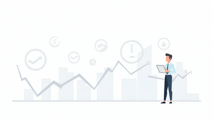 Obraz premium Minimalist Wallpaper Design: Virtual Financial Advisors Icons & Abstract Digital Graphs for Automated Wealth Management & Innovative Fintech Solutions in Corporate Branding