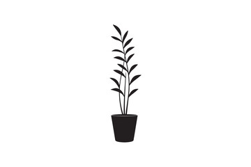 Modern Black and White Potted Plant Silhouette