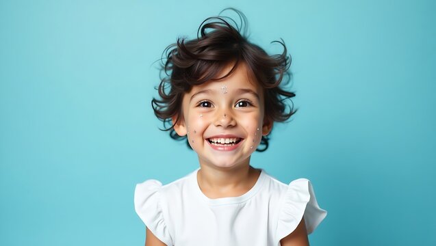 A smiling girl with brown curly hair appears on a stock image submission page.