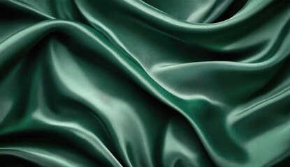 Fototapeta premium Luxurious teal green satin fabric draped in soft folds