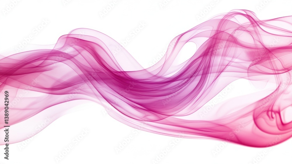 Poster Ethereal magenta smoke swirls gracefully across a pristine white background creating a dreamy and abstract visual with flowing lines and soft gradients