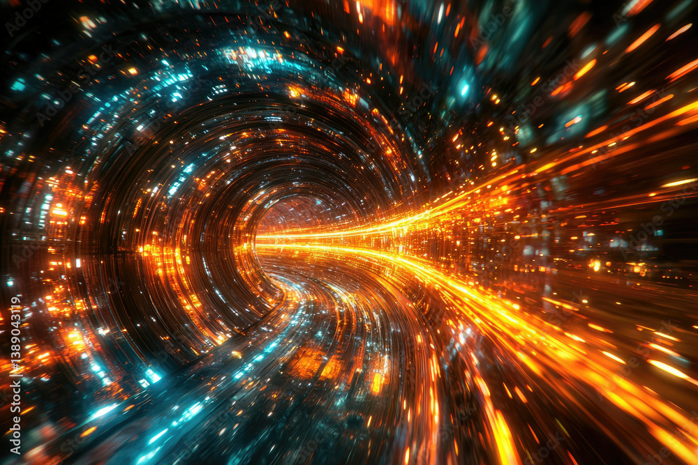 Poster a swirling tunnel of vibrant orange and teal lights creates a mesmerizing, futuristic and abstract v