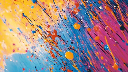 Colorful paint splashes create abstract designs with dynamic textures and flows