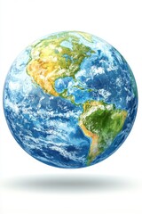 Fototapeta premium Vibrant Earth Globe Illustration Showcasing North and South America with Detailed Continents and Oceans on White