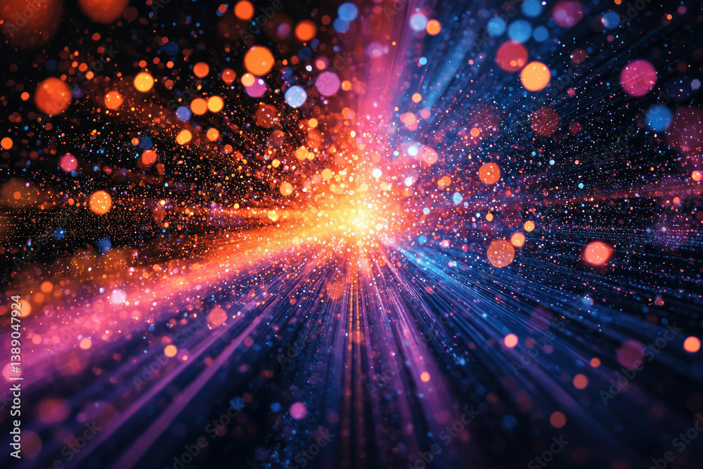 Poster vibrant burst of colorful lights and bokeh, creating a dazzling, energetic, and magical effect.