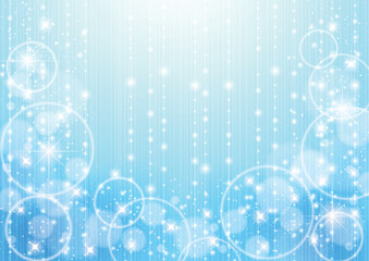 幻想的な雨背景、イラスト、横、梅雨、青、かわいい、キラキラ