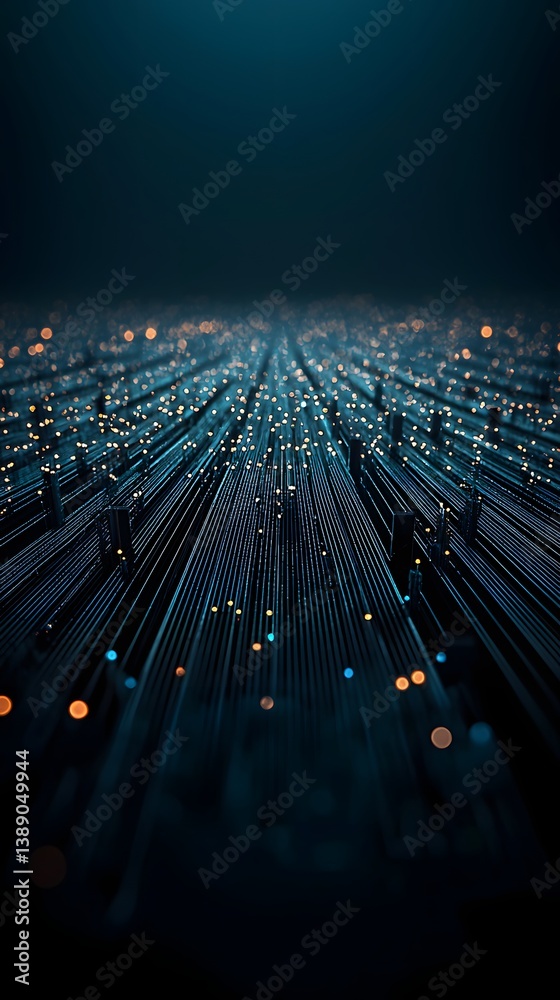 Poster ai efficiency in action, futuristic supercomputers optimizing machine learning models, glowing circu