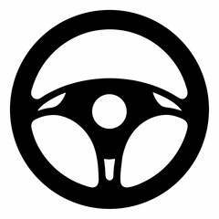 Car Steering Wheel Icon Clean Black & White Vector Silhouette.
