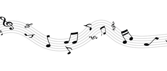 Elegant pattern of musical notes and treble clef flowing in harmony. Ideal for music sheet designs, banners, and abstract creative backgrounds. A modern, minimalist approach to melody in eps 10.