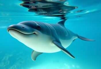 Fototapeta premium A finless porpoise gracefully glides underwater, its expression gentle and playful, mammal portrait, nature photography